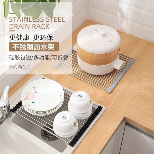 Foldable Silicone Kitchen Sink Drain Rack Roller Shutter Storage Rack Rollable Sink Insulated Tableware Fruit And Vegetable Drain Rack
