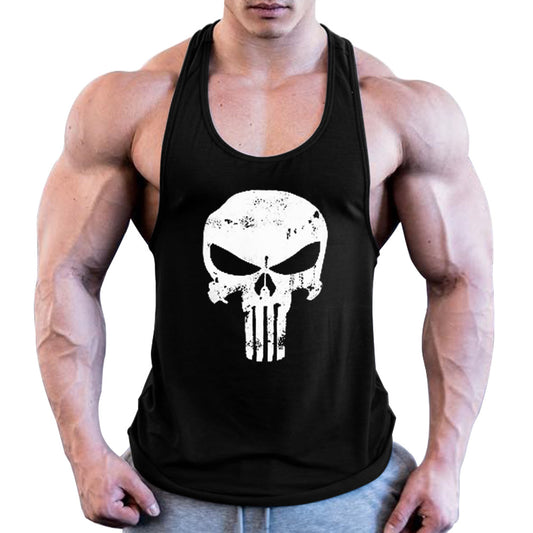 Men&#039;s Fitness Retro Skull Printed Wide Shoulder Vest A Generation Of Hair
