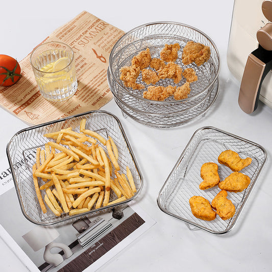 New Cross-border Air Fryer Grill 304 Stainless Steel Dehydration Mesh Rack Thickened Three-layer Removable Cooling Grill