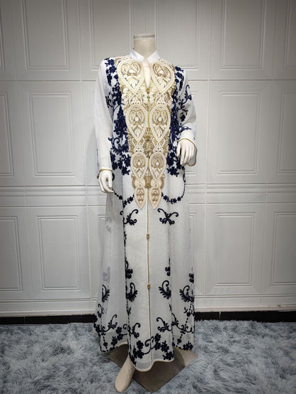 Muslim Evening Dress Mesh Embroidery Appliquéd Robe Abaya